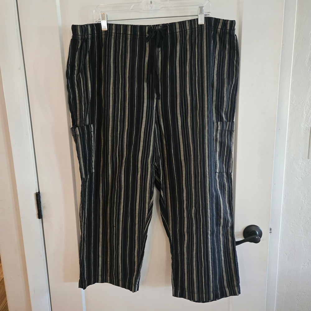 Croft & Barrow Pants Womens Size 18 Striped Cargo Cropped Wide Black Gold Cotton - Picture 2 of 9